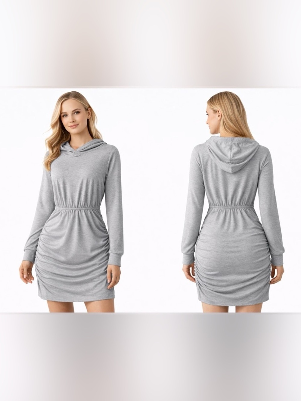 Halara Ruched Hoodie Dress Gray Size Large Soft Stretch